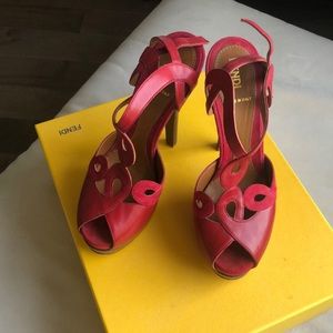 Fendi red platform heels . Made in Italy